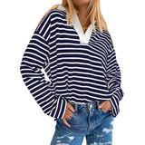 Camisa Polo Listrada De Manga Comprida Akewei | Moda Feminina 2024