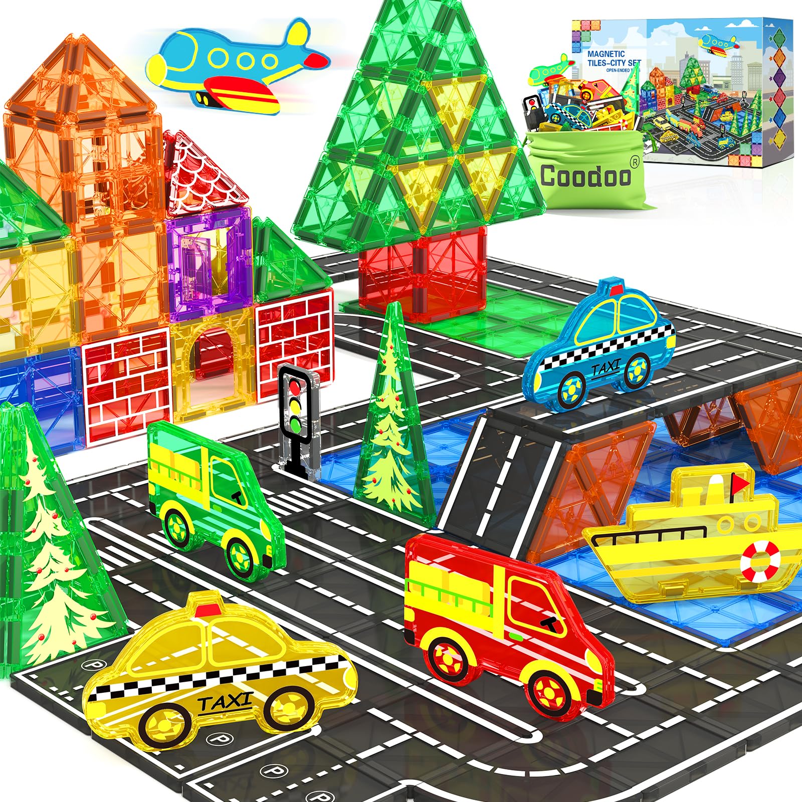 Magnetic Tiles City Road Set Coodoo Para Crianças De 3 A 5 A 8 Anos