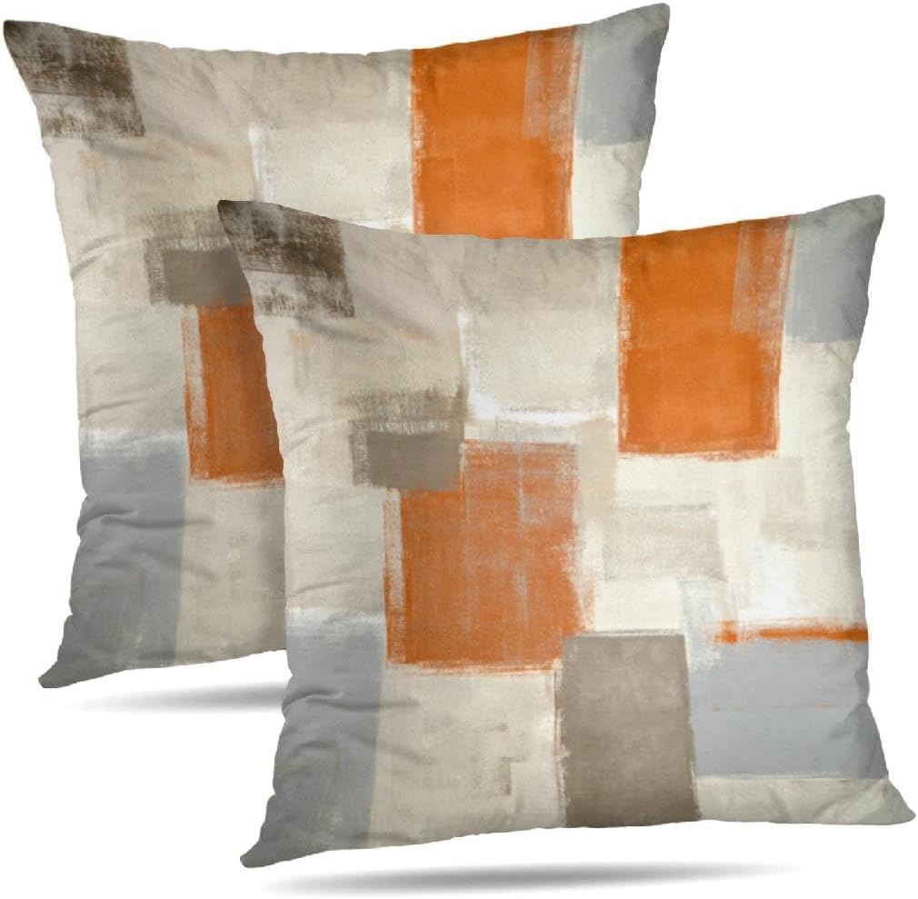 Capa De Travesseiro Alricc Laranja/grey Abstract Art 60x60cm Conjunto De 2