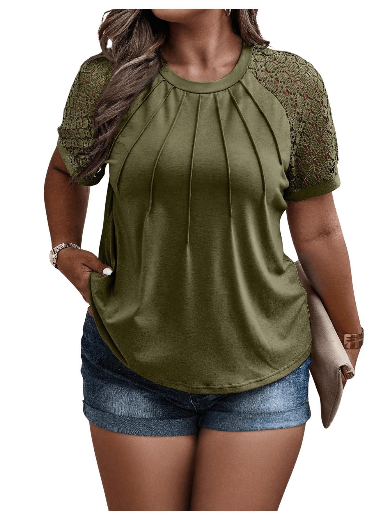 Camiseta Feminina Soly Hux Plus Size De Manga Curta Verde Militar