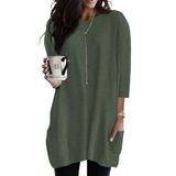 Blusa Túnica Poetsky De Manga 3/4, Elegante, Casual, Verde Oliva