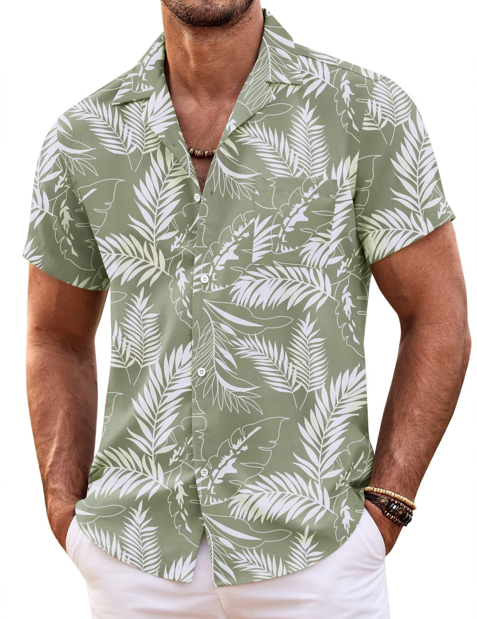 Camisa Havaiana Coofandy Para Homens De Manga Curta Verde De Verão