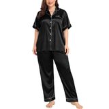 Conjunto De Pijama Feminino Swomog, Tamanho Grande, Seda, Cetim, Manga Curta