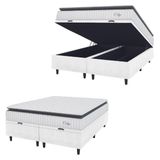 Cama Box Colchão Baú Casal Queen Molas Ensacadas City Pillow Top 158x198x64cm Linho Branco / Preto Hellen - Suporta Até 110kg Por Pessoa