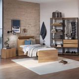 Quarto Completo Com Cama Solteiro Para Colchão 188x78cm Com Baú Embutido Multimóveis Mp4342 Preto/madeirado
