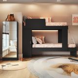 Beliche Para Colchão 78x188cm Com 1 Porta E Sapateira Com Espelhos Multimóveis Mp4370 Preto