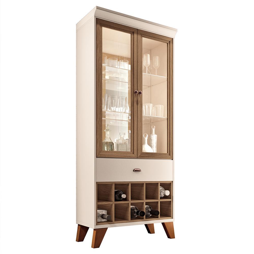 Cristaleira Ópera 2 Portas E 1 Gaveta Off White/castanho - Hb Móveis