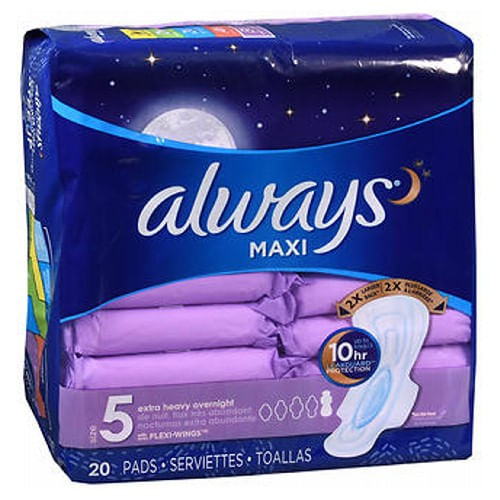 Maxi Pads Always Extra Heavy Overnight Com Flexi-wings 20 Cada Da Always Discreet (pacote Com 4)