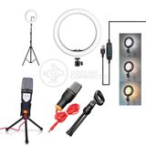 Ring Light 12 Polegadas Com Tripé De 1,5m + Microfone De Podcast Sf-666