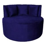 Sofá Puff Chaise Estofada Redondo Barcelona Almofadas Suede Azul Marinho Eli Móveis E Decoração