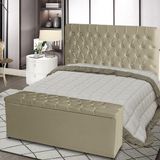 Kit Cabeceira De Cama Box E Calçadeira Baú Paris King 195 Cm 195 X126 Capitonê Courino Bege Eli Móveis