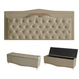 Kit Helena Cabeceira De Cama Painel E Calçadeira Baú King 195 Cm Suede Bege Eli Móveis E Decoração