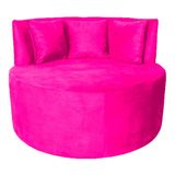 Sofá Puff Chaise Estofada Redondo Barcelona Almofadas Suede Rosa Pink Eli Móveis E Decoração