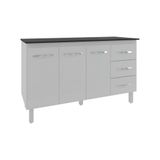Armário Deise Cozinha Gabinete De Pia 150 Cm Branco E Tampo Tampão 150 Cm Mobília Decor Preto