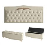 Kit Helena Cabeceira De Cama Painel E Calçadeira Baú Casal 140 Cm Suede Porcelana Eli Móveis E Decoração