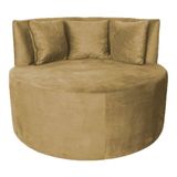 Sofá Puff Chaise Estofada Redondo Barcelona Almofadas Suede Bege Eli Móveis E Decoração