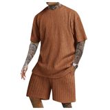 Camiseta Masculina Outfit Cozyease E Shorts Esportivos Marrom-café