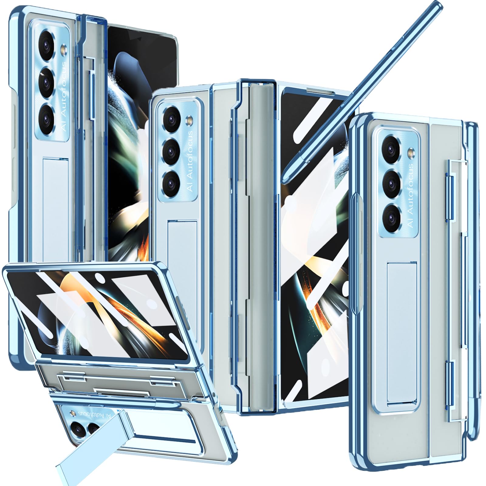 Capa Ninki Compatível Para Samsung Galaxy Z Fold 3 Azul Com Caneta S