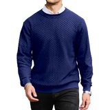 Suéter Masculino Zaitun, Gola Redonda, Malha Waffle, Manga Comprida, Azul Marinho