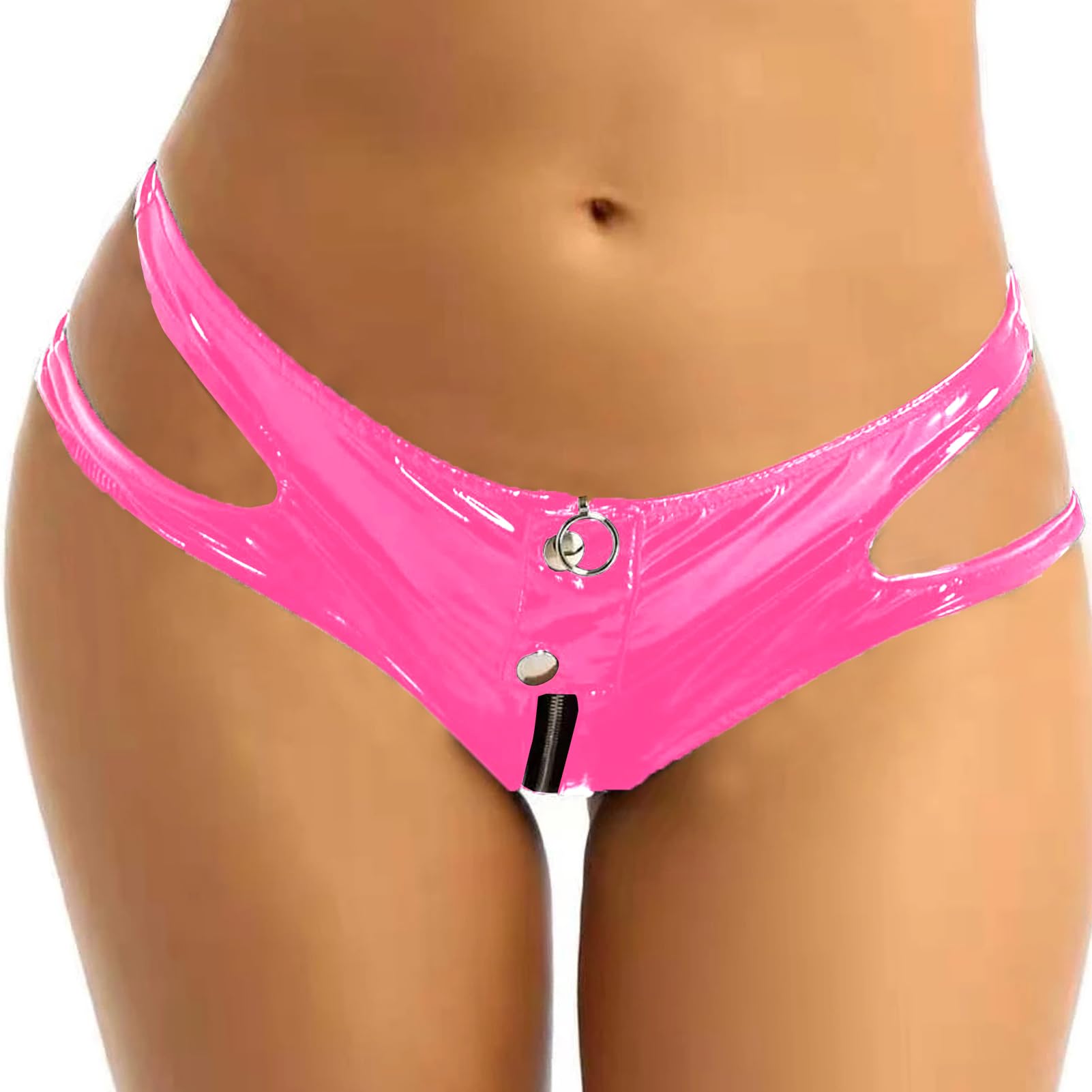 Shorts Femininos De Couro Pu Metálicos Da Outfit Feoya Rosa M