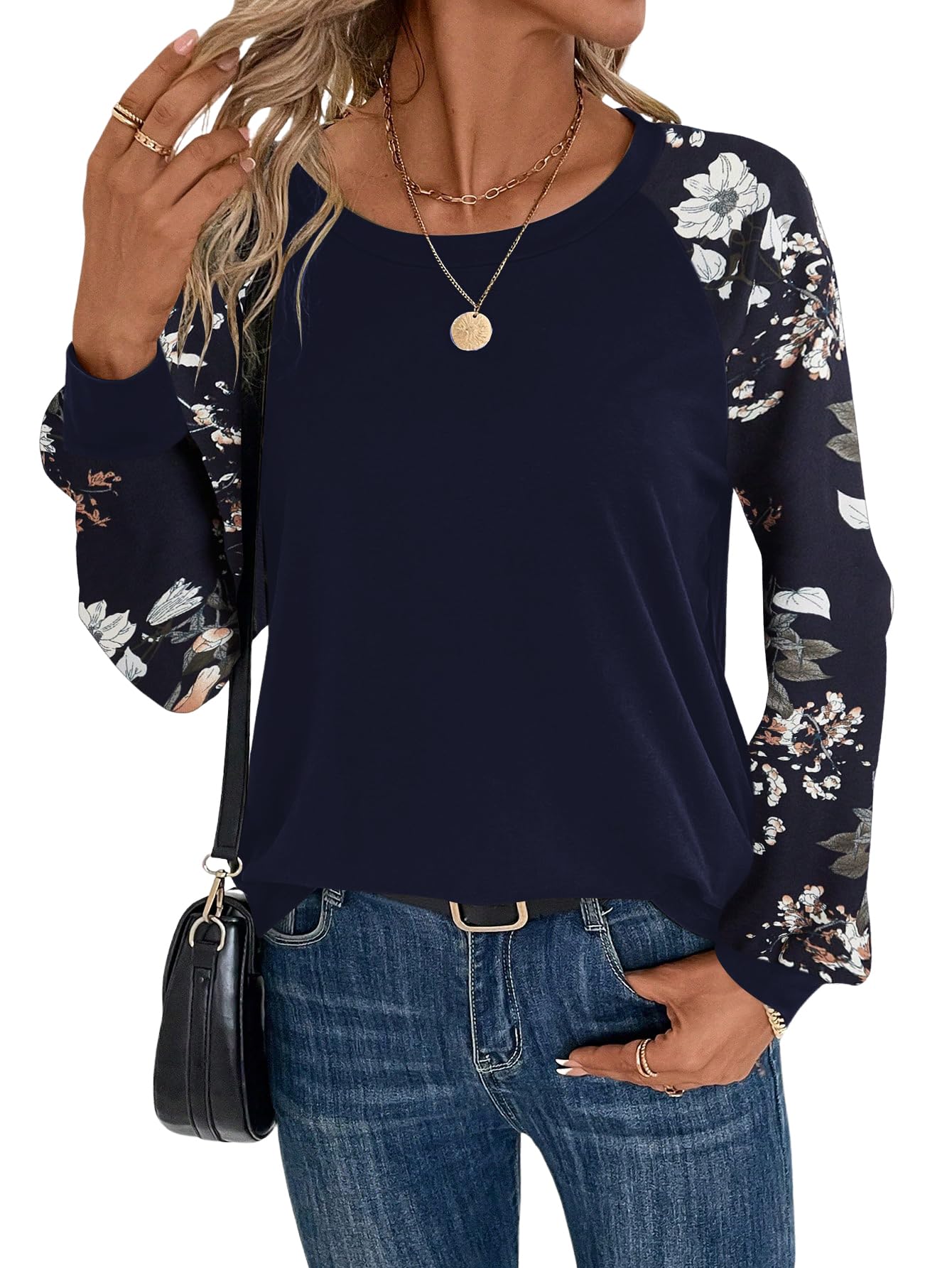 Camiseta Feminina Roseseek Com Estampa Camuflada De Manga Comprida Azul Profundo