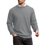 Suéter Masculino Zaitun, Gola Redonda, Malha Waffle, Manga Comprida, Cinza