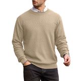 Suéter Masculino Zaitun, Gola Redonda, Malha Waffle, Manga Comprida, Marrom