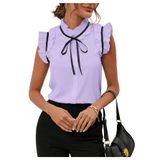 Blusa Feminina Beaudrm Com Laço Frontal E Acabamento Em Babados