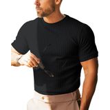 Camiseta Masculina Beotyshow De Malha Canelada De Manga Curta Preta