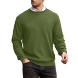 Suéter Masculino Zaitun, Gola Redonda, Malha Waffle, Manga Comprida, Verde