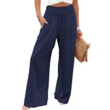 Calças Palazzo Chatinction Linen Flowy Wide Leg Azul Escuro M