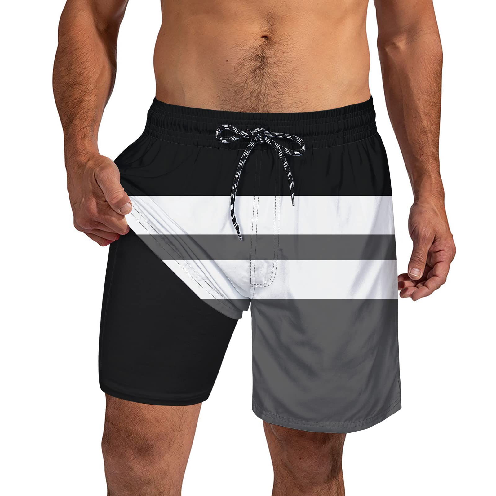 Calções De Banho Cozople Masculinos Forrados Por Compressão Quick Dry, Pretos