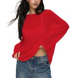 Suéter Feminino Cioatin De Grandes Dimensões Em Malha Transparente Vermelho Y2k