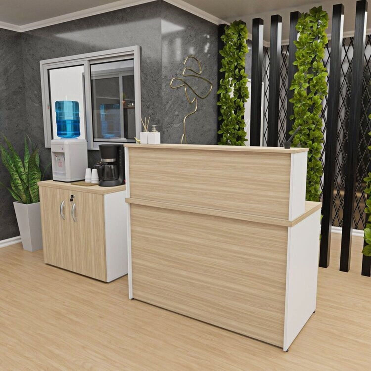 Conjunto Armário Baixo Balcão Atendimento Recepção Dubai/branco