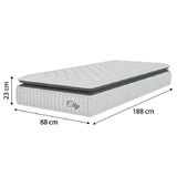Cama Box Colchão Solteiro Molas Ensacadas City Pillow Top 88x188x61cm Branco / Cinza Hellen - Suporta até 110kg por Pessoa