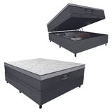 Cama Box Baú Casal Colchão Gazin Maximus Molas Ensacadas 138x188x65cm Linho Grafite / Preto - Suporta Até 120kg Por Pessoa