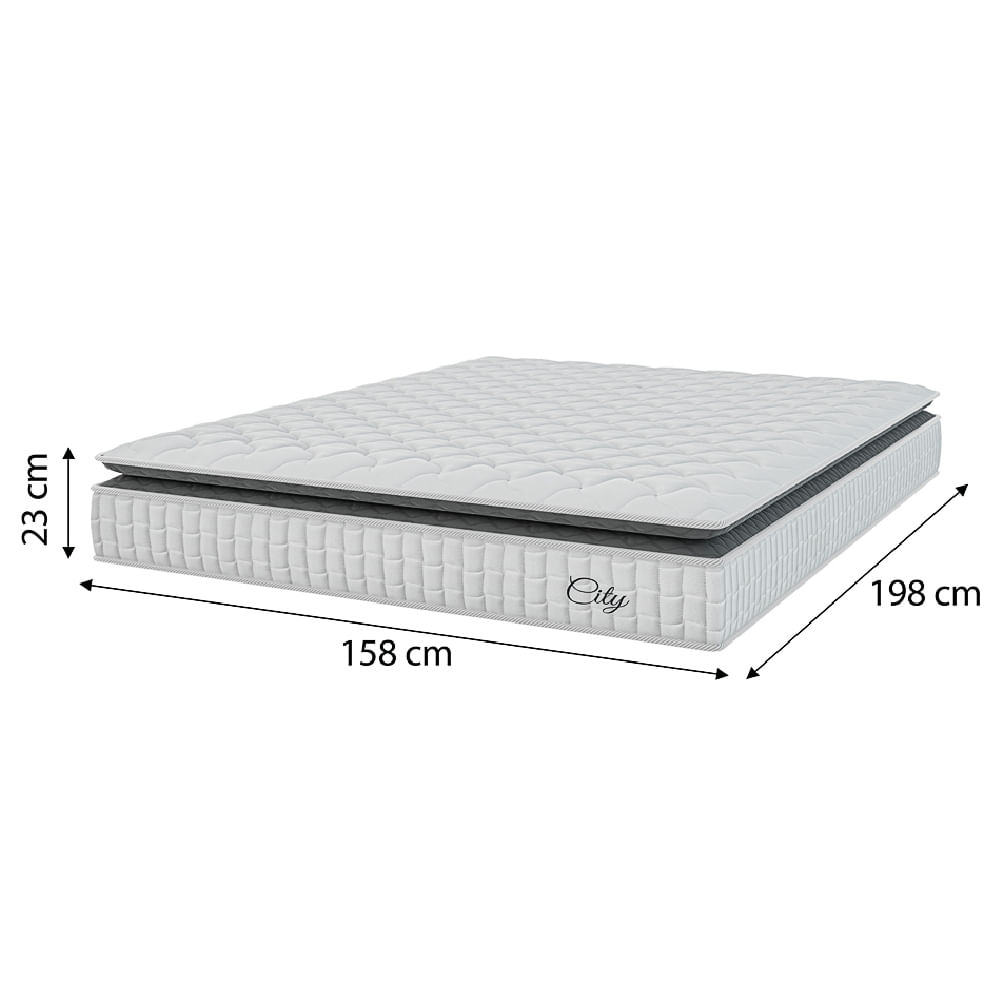 Cama Box Colchão Baú Casal Queen Molas Ensacadas City Pillow Top 158x198x64cm Branco/Cinza Hellen - Suporta até 110kg por pessoa
