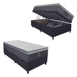 Cama Box Baú Solteiro Colchão Gazin Maximus Molas Ensacadas 88x188x65cm Cinza / Preto - Suporta Até 120kg Por Pessoa