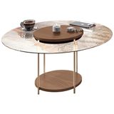 Mesa De Centro Para Sala Redonda Tampo Vidro Pés Aço Allure B01 Castanho - Lyam Decor