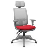 Cadeira De Escritório Giratória Presidente Back Fritz P03 Tela Cinza Crepe Vermelho - Lyam Decor