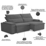 Sofá Retrátil Reclinável Para Sala 3 Lugares 205cm Ricci F04 Veludo Cinza Escuro - Lyam Decor