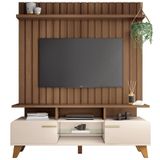 Rack Para Sala Émile Com Painel Para Tv Ripado 60 Pol Conect B01 Off White Castanho - Lyam Decor