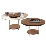 Conjunto Mesas De Centro Redonda Mdf E Vidro Allure B01 Castanho - Lyam Decor
