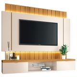 Painel Para Tv 55 Pol Ripado Com Bancada Suspensa Luzzi B01 Off White Cinamomo - Lyam Decor