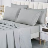 Jogo De Cama Lençol Luminia Casal 4 Peças Micropercal 300 Fios Bordado Floral Cinza 100% Poliéster