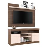 Rack Para Sala Com Painel Para Tv 55 Pol Raya C04 Nogueira Real Off White - Lyam Decor