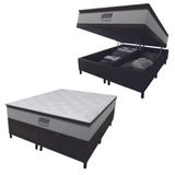 Cama Box Baú Queen Colchão Molas Pocket Ensacadas Tower 158x198x75cm Branco / Marrom Gazin