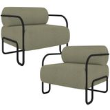 Kit 02 Poltronas Decorativa Pés Industrial Moscou K01 Bouclê Verde - Lyam Decor