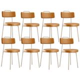 Kit 08 Cadeiras Decorativas Estofada Sala Jantar Barcelona Arena L02 Couríssimo Whisky - Lyam