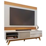 Rack Para Sala Venice Com Painel Para Tv 75 Pol Cairo C04 Off White Matte Freijó - Lyam Decor
